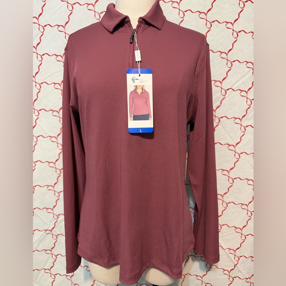 Greg Norman Women’s Ribbed 1/4 Zip Pullover – Red – Size Large – NWT